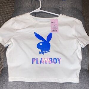 PLAYBOY White Tee with Vibrant Blue Logo